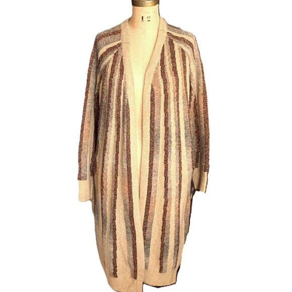 Anthropologie FRNCH Chantal Shimmer-Striped Knit Kimono Cardigan Duster, NWT - Picture 4 of 15